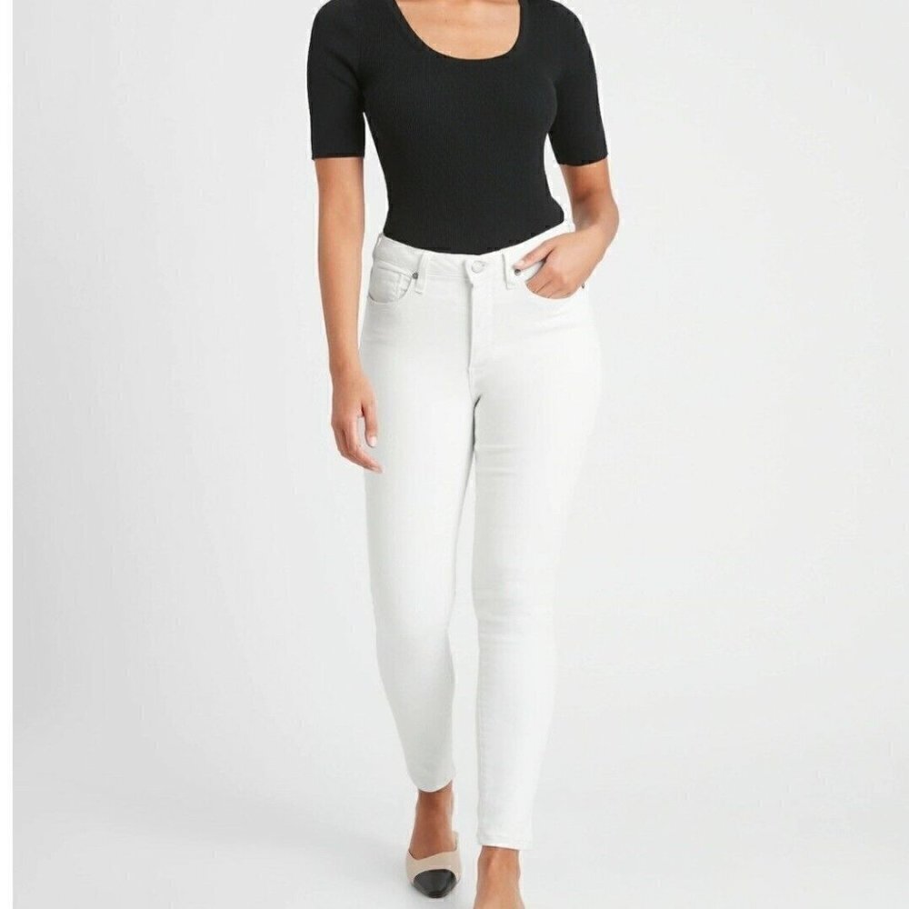 Banana Republic Mid Rise Curvy Skinny Jeans Stain Resist White 25/0 NWT $110